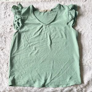 Green Ruffle Sleeve Top